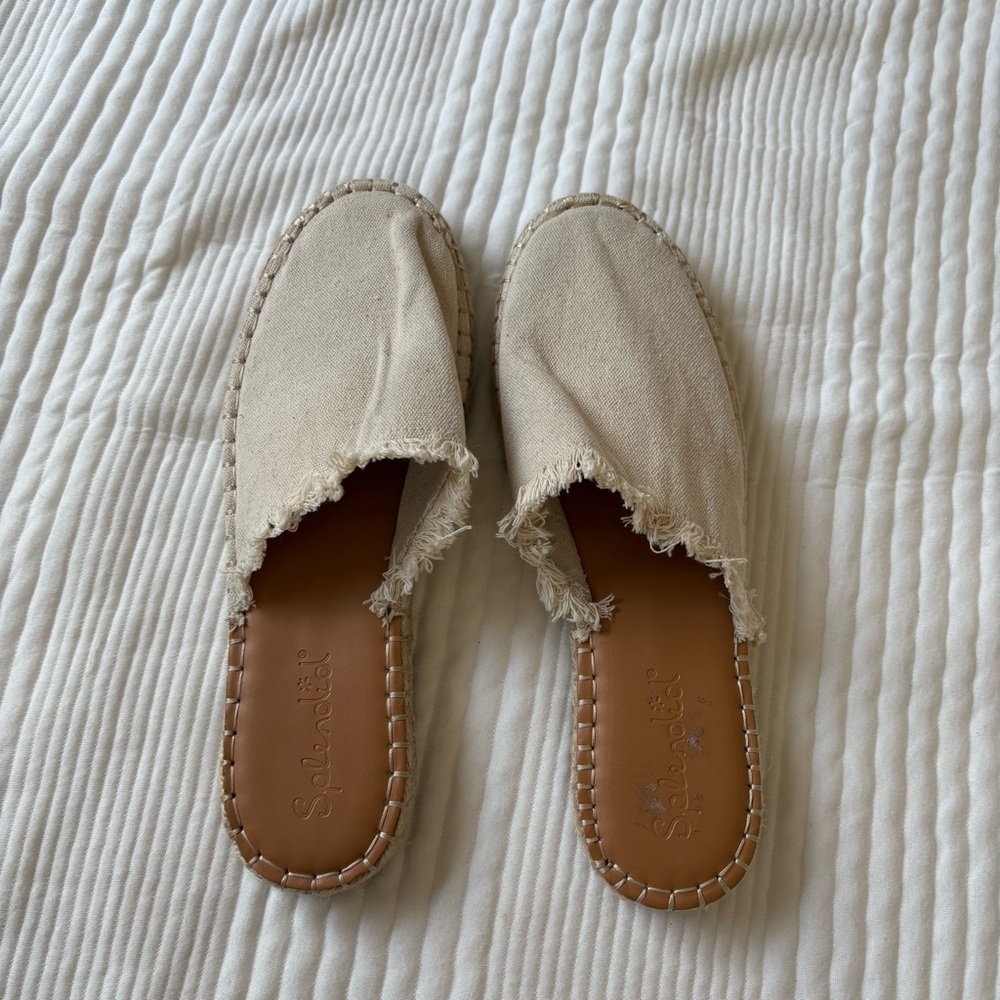 Splendid Beige Canvas Frayed Espadrille Mules